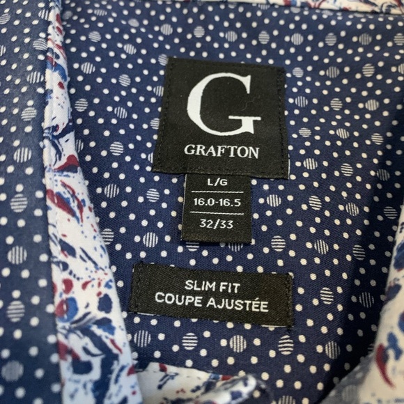 Grafton Men's Slim Fit Dress Shirt - Blue Micro Dot with Paisley Contrast- L - Picture 5 of 5